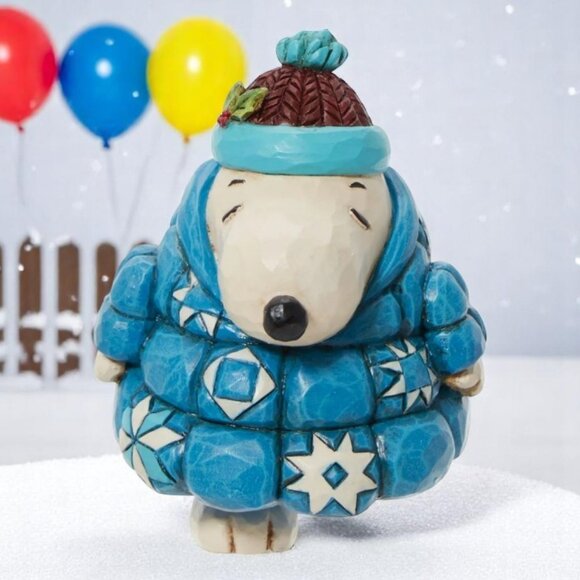 Jim Shore Peanuts Snoopy In Puffer Jacket Miniature Blue Color Figure - Picture 1 of 2